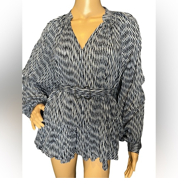 Banana Republic Factory Long Sleeve Belted Tiered ruffle hem Blouse Size Small - Picture 3 of 9